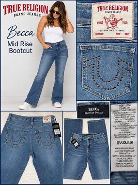 True Religion Becca Crystal Bootcut Jeans NWT Size 32 Rodeo Blue